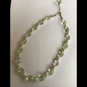 Sterling Pastel Mint Green Quartz Pearls Necklace